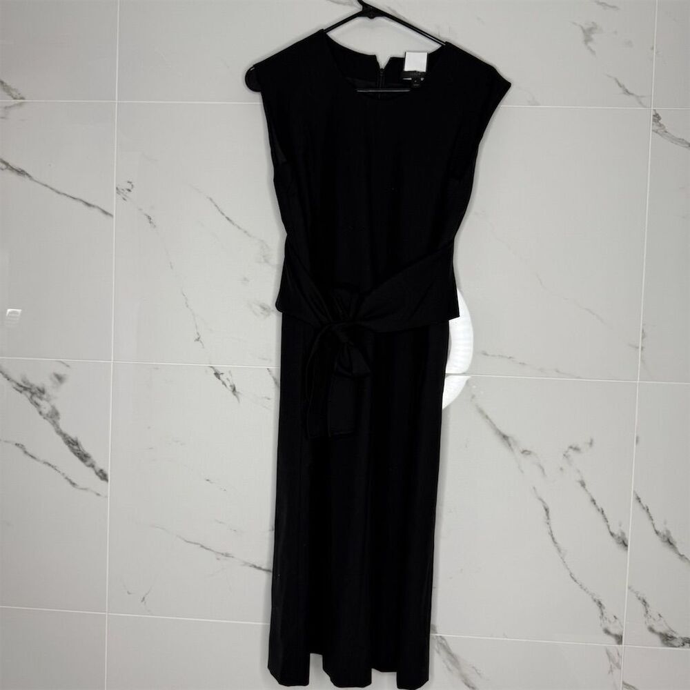 J.Crew Women's Black Sleeveless Midi Dress with Waist Tie Size 4 wool career​